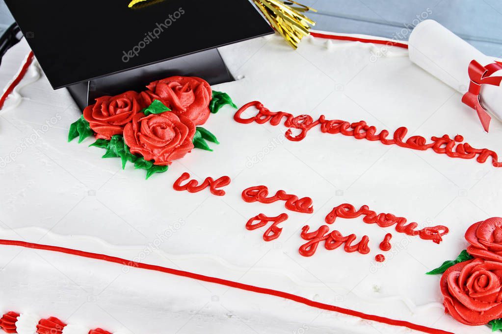 Graduation cake with school cap and tassel