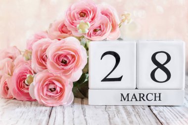 28 Mart Pembe Ranunculus Takvim Blokları 