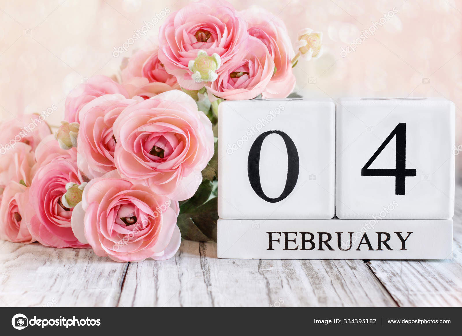 04年2月4日带有粉红兰花的日历小块 图库照片 C Stephaniefrey