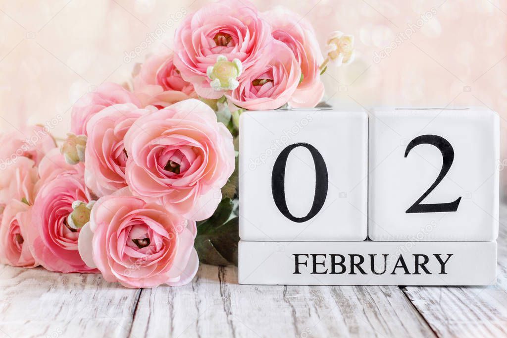 February 2 Calendar Blocks with Pink Ranunculus 