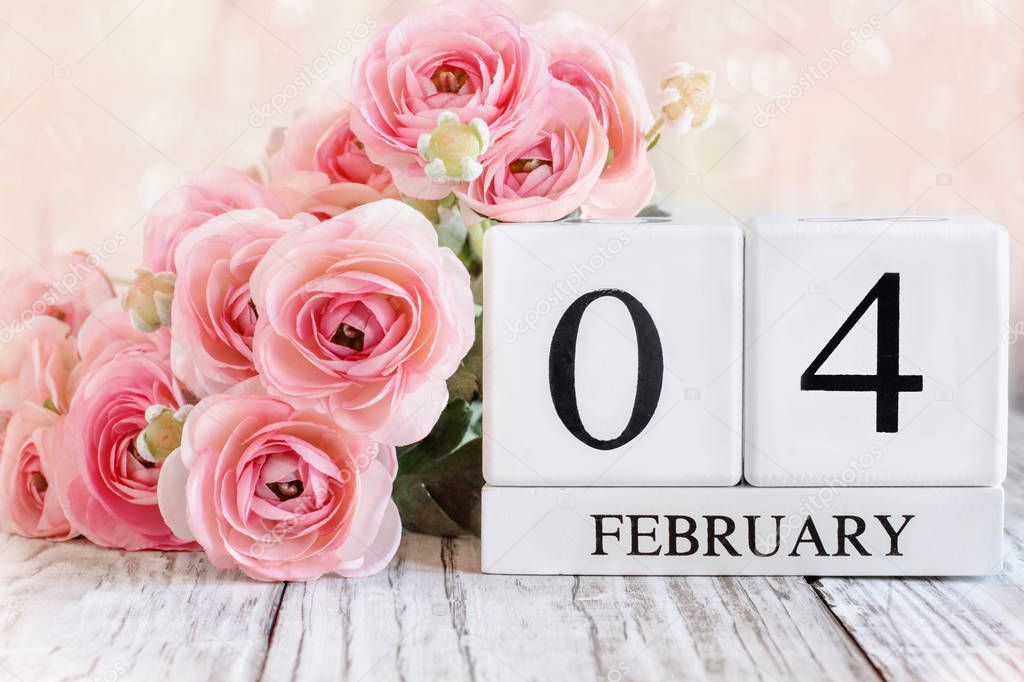 February 04 Calendar Blocks with Pink Ranunculus 