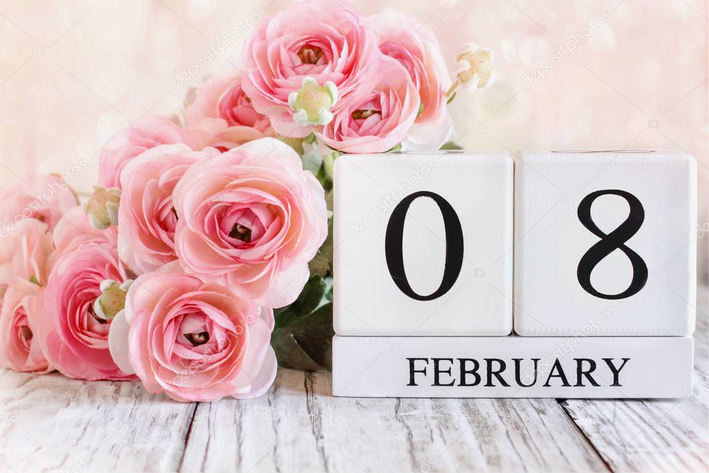 February 8th Calendar Blocks with Pink Ranunculus 