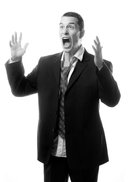 Young stressed and burned out businessman screaming in frustration — Stock Photo, Image