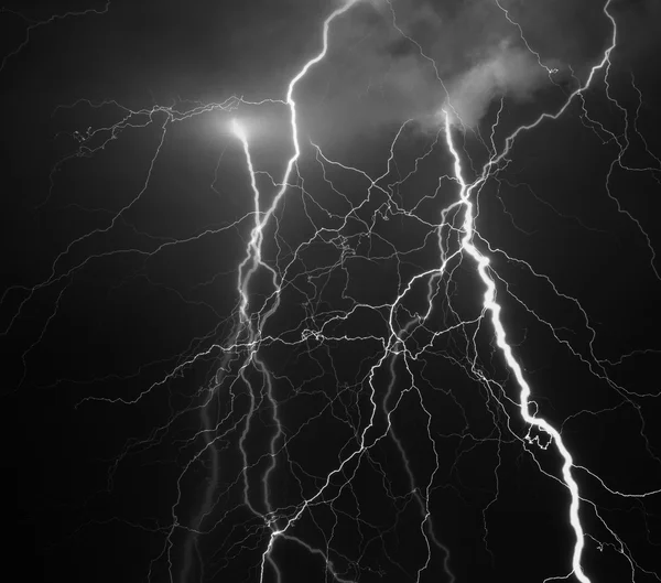 Thunder, lightnings and rain on stormy summer night