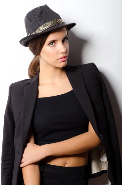 Young woman in fashionable black clothes — Stock Photo, Image