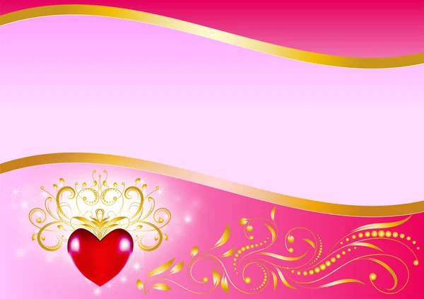 美しいハートのピンクとゴールドの柄がバレンタインの日に抽象的なベクター イラストを背景します。 — ストックベクタ