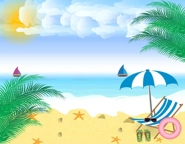 Yaz tatili. plaj sahil. plaj sandalyesi. Vektör arka plan — Stok Vektör