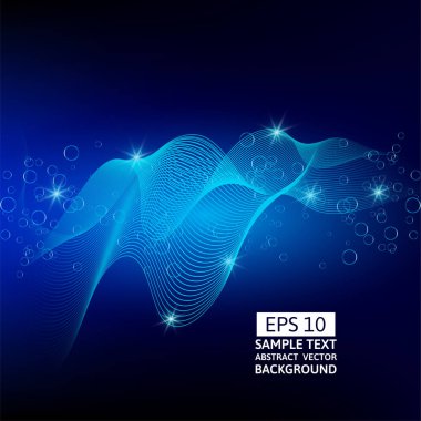 Soyut mavi çizgiler dalga vektör koyu arka plan üzerinde