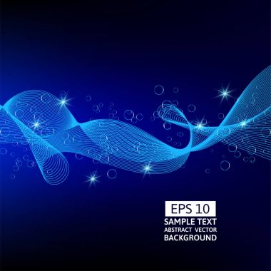 Soyut mavi çizgiler dalga vektör üzerinde koyu mavi arka plan, grafik tasarım