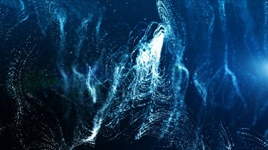 Soyut mavi renkli dijital parçacıklar dalga akışı. Teknoloji geri geldi.