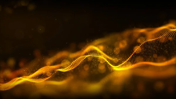 Digital abstract gold color wave particles flow background