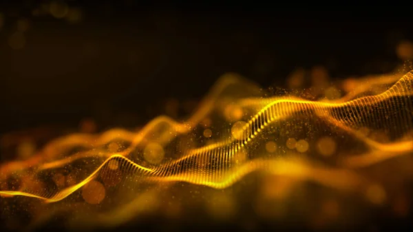 Digital abstract gold color wave particles flow background