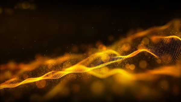 Fondo de flujo de partículas de color oro abstracto digital — Foto de Stock