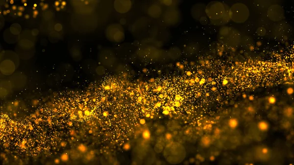 Digital abstract gold color wave particles flow and dust, Cybers