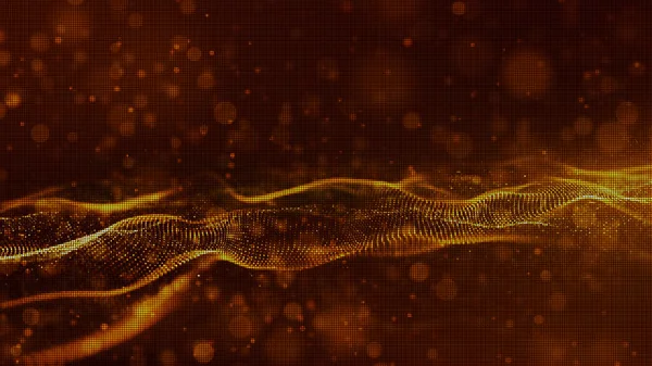 Gold color digital particles wave flow abstract motion technolog