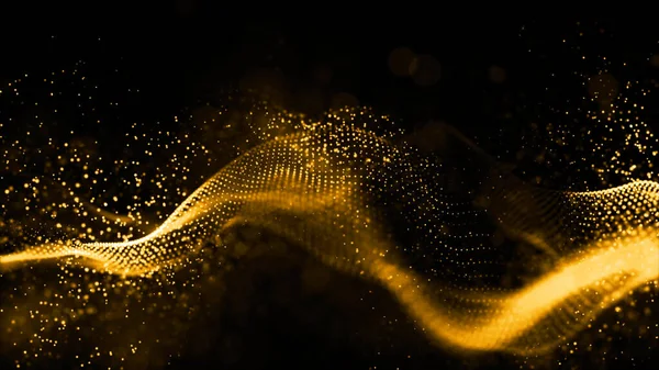 Gold color digital particles wave flow abstract technology backg