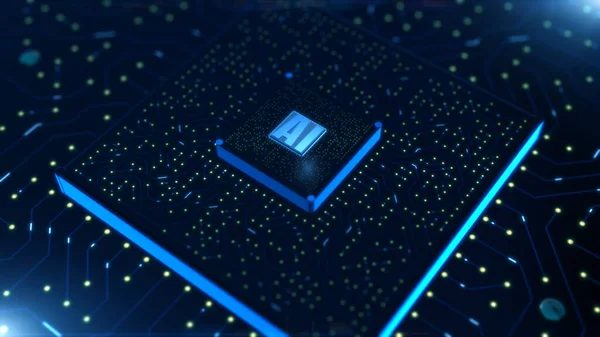 Цифровой 3D рендеринг компьютерного чипа на фоне схемы с — стоковое фото