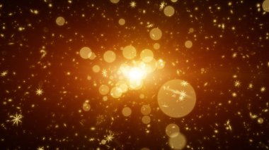 Parçacık halinde ışık saçan kar taneleri. Soyut altın arkaplan