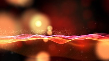 Bokeh soyut arkaplan ile dijital parçacıklar dalga akışı