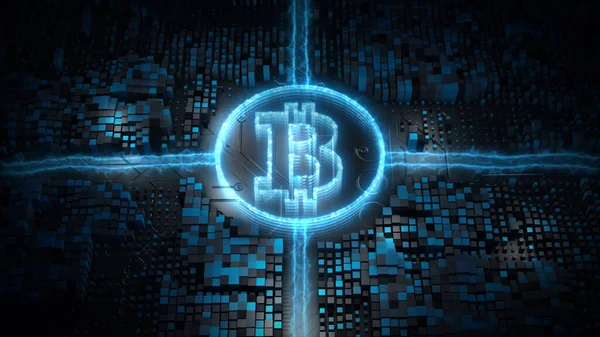 Bitcoin blockchain criptomoneda red de cifrado digital, M — Foto de Stock