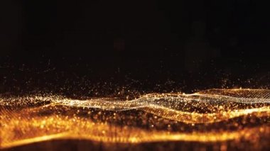 Dijital altın rengi parçacıklar çevriliyor dalga akışı soyut hareket arkaplanı