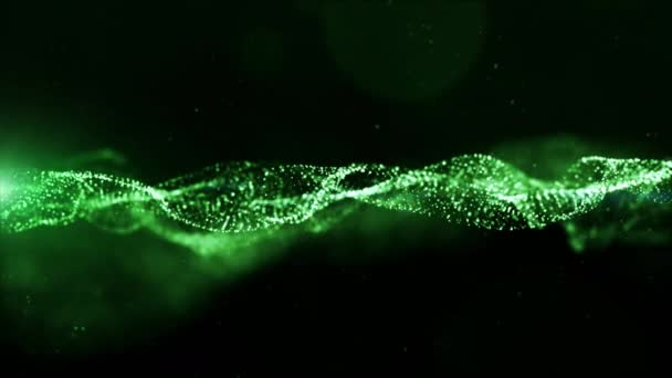 Цифровые Зеленые Цветные Частицы Волновой Поток Абстрактный Фон Движения — стоковое видео