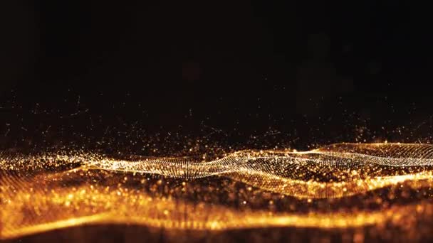 Looping Digital Gold Color Particles Wave Flow Abstract Motion Background — Stock Video