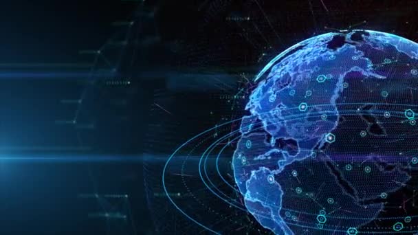 Dijital Veri Küresel Siber Uzaya Bağlanıyor Teknoloji Arkaplanı Kavramı — Stok video