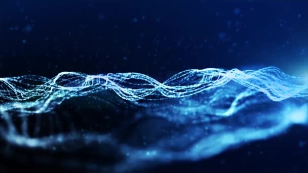 Анотація Синього Кольору Цифрових Частинок Хвильового Потоку Технологічна Концепція Фону — стокове відео