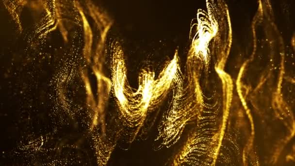 Flujo Onda Partículas Digitales Color Oro Abstracto Concepto Fondo Tecnológico — Vídeos de Stock