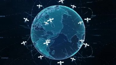 Uydu sinyalleri teknolojisi ile soyut dijital ağ bağlantıları. Nasa tarafından döşenmiş Dünya elementi