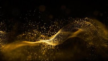 Altın rengi dijital parçacıklar dalga akışı soyut hareket teknolojisi arkaplan kavramı