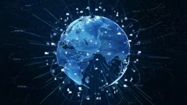 Teknoloji Ağı Veri Bağlantısı, Dijital Ağ ve Siber Güvenlik Kavramı. Nasa tarafından döşenmiş Dünya elementi.