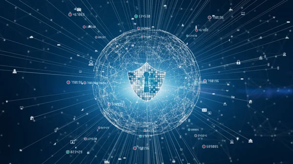 Shield Icon på Secure Global Network, Cyber sikkerhed og informa - Stock-foto