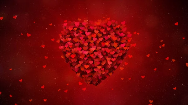 Červené srdce létání, Romantické pozadí pro svatbu, Valentýna D — Stock fotografie