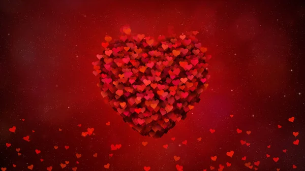 赤いハートの飛行、結婚式のためのロマンチックな背景、バレンタインのD — ストック写真