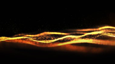 Dijital parçacıklar, Bokeh soyut hareket arkaplan kavramına sahip altın rengi dalgalandırır