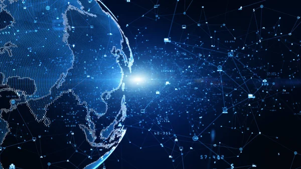Technologie Netzwerk Datenverbindung Digitales Netzwerk Und Cyber Sicherheitskonzept Erdelement Von — Stockfoto