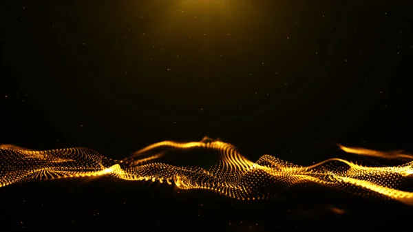 デジタル粒子波金の色を墨色の抽象的な動きの背景概念 — ストック写真