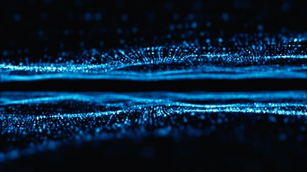 Digitale Deeltjes Golf Stroom Blauwe Kleur Technologie Abstracte Achtergrond — Stockfoto