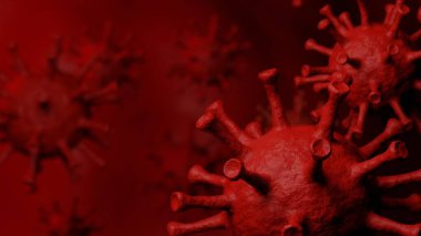 3D render Coronavirus (COVID-19), grip virüsü veya mikroorganizma. Bakteri enfeksiyonunun hızlı çoğalması. Arkaplan kavramı.