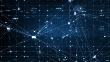 Teknoloji Ağı Verisi ve Sosyal medya Simgesi Bağlantısı, Dijital Ağ ve Siber Güvenlik Arkaplan Kavramı.