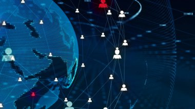 Simge Bağlantısı, Dijital Veri Ağı ve Siber Güvenlik Arkaplan Kavramına sahip Teknoloji Ağı Verisi.