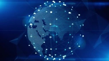 Teknoloji Ağı Veri Bağlantısı, Dijital Ağ ve Siber Güvenlik Kavramı. Nasa tarafından döşenmiş Dünya elementi.