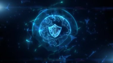 Shield Icon Secure Global Network, Siber güvenlik ve bilgi ağı koruma, iş ve internet pazarlama konsepti için Gelecek teknoloji ağı. Nasa tarafından Dünya elementi