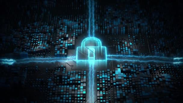 Lock Icon Cyber Security Bescherming Van Het Digitale Datanetwerk Toekomstige — Stockvideo