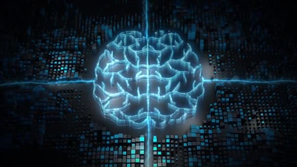 Искусственный Интеллект Анимация Мозга Анализ Больших Потоков Данных Глубокое Изучение — стоковое видео