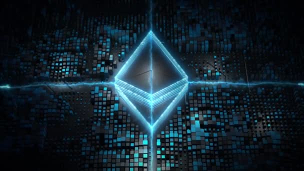 Blockchain Crypto Valuta Met Ethereum Valuta Teken Digitale Cyberspace Digitaal — Stockvideo