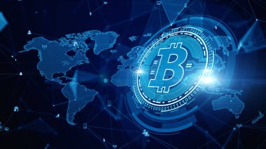 Bitcoin engelleme zinciri şifreleme dijital şifreleme, dijital para değişimi, Teknoloji ağı bağlantıları arka plan kavramı.