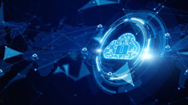 Dijital Bulut Hesaplama, Siber Güvenlik, Dijital Veri Ağı Koruma, Gelecekteki Teknoloji Dijital Veri Ağı Bağlantısı Arkaplan Konsepti.